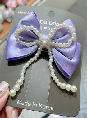 韩国bebeprince儿童发饰立体珍珠蝴蝶结珍珠发夹边夹