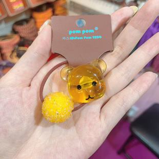 9.24韩国pom新款2025儿童亚克力小熊砂糖钻绕绕发绳发圈