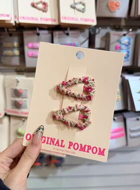 3.4韩国pom新款2026儿童彩色碎花布艺爱心边夹发夹