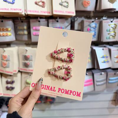 3.4韩国pom新款2026儿童彩色碎花布艺爱心边夹发夹