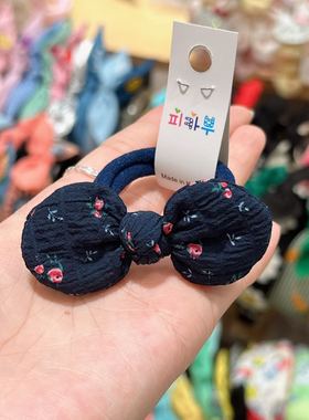 2.26直播韩国pikaboo儿童发饰清新可爱碎花褶皱小蝴蝶结发圈发绳