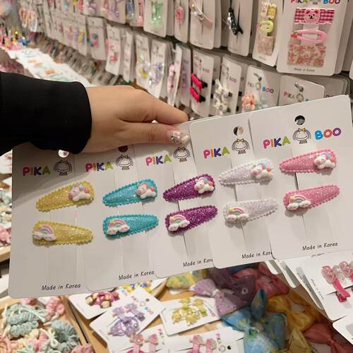 韩国东大门pikaboo儿童新款细闪彩虹独角兽掰掰夹bb夹发夹边夹