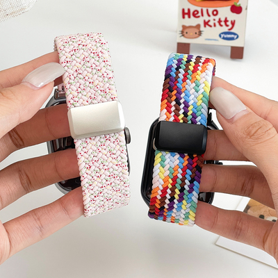 适用OPPOwatch手表3pro/SE/3代弹力编织磁吸折叠扣款表带1代41mm/46mm非原装替换腕带配件2代46mm/42mm