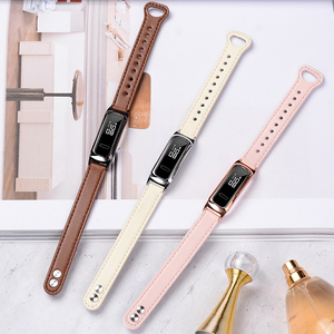 适用华为手环3E/4E精灵版表带AW70智能运动跑步精灵手环小牛皮反扣替换带荣耀Bnad4R/4running/5篮球版手腕带