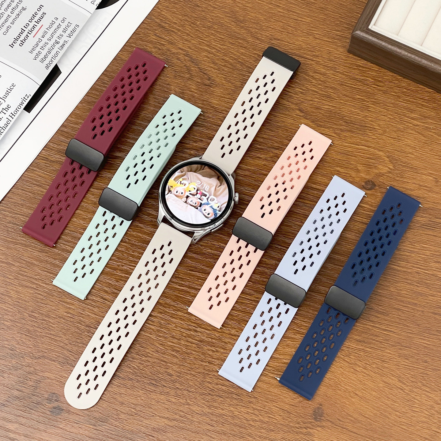 适用于小米watch S4手表带WatchS5/S3/S4sport洞洞款透气腕带color2/S1/S2折叠磁扣S1pro运动排汗替换带