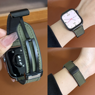 适用华为智能手表FIT3真皮表带Watch Fit 3NFC版通用疯马皮折叠磁吸扣替换带SLO-B19男女时尚个性商务表链
