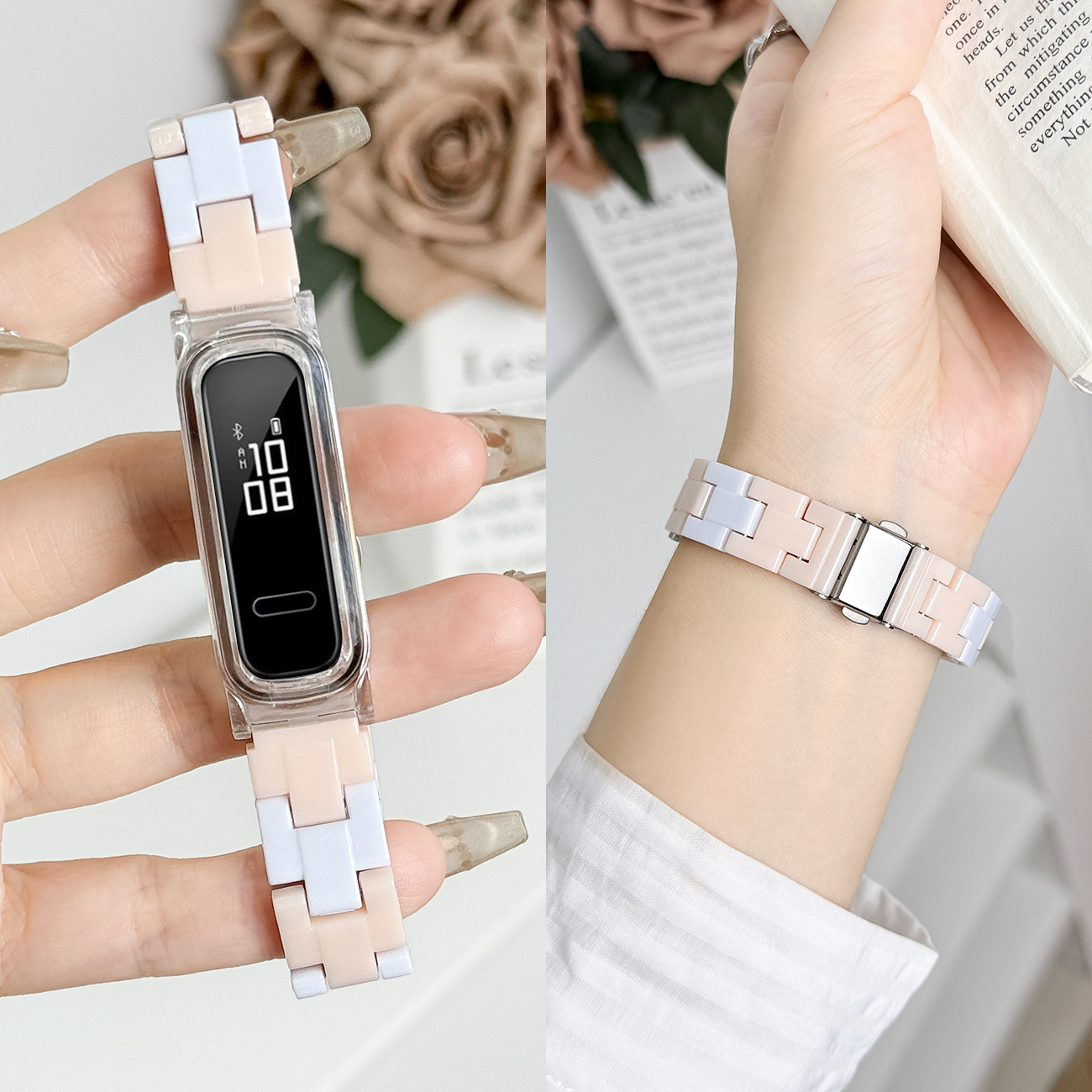 适用华为band 3E/4e active表带智能运动手环AW70树脂款三株替换带荣耀4Running/5篮球版透气腕链配件