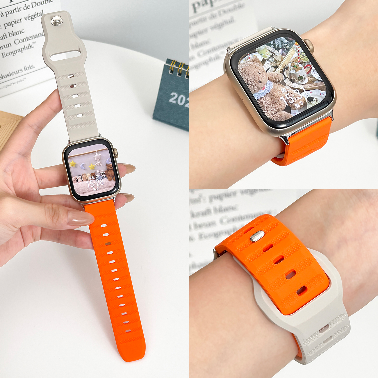 适用Honor watch5表带荣耀智能手表4新款硅胶点点纹反扣替换带智能运动手表四五代透气腕带链金属头配件