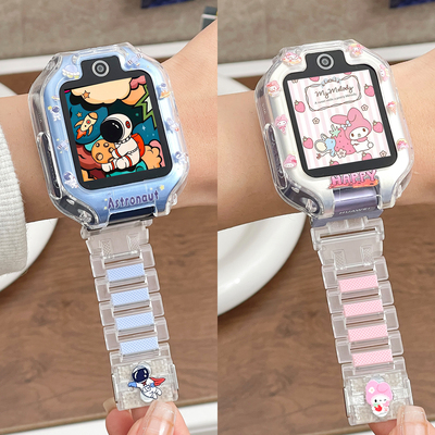适用于华为儿童手表5X表带智能电话手表5Xpro卡通冰晶闪扣替换带AHP-AL10学生男女加长个性手腕带配件防摔壳