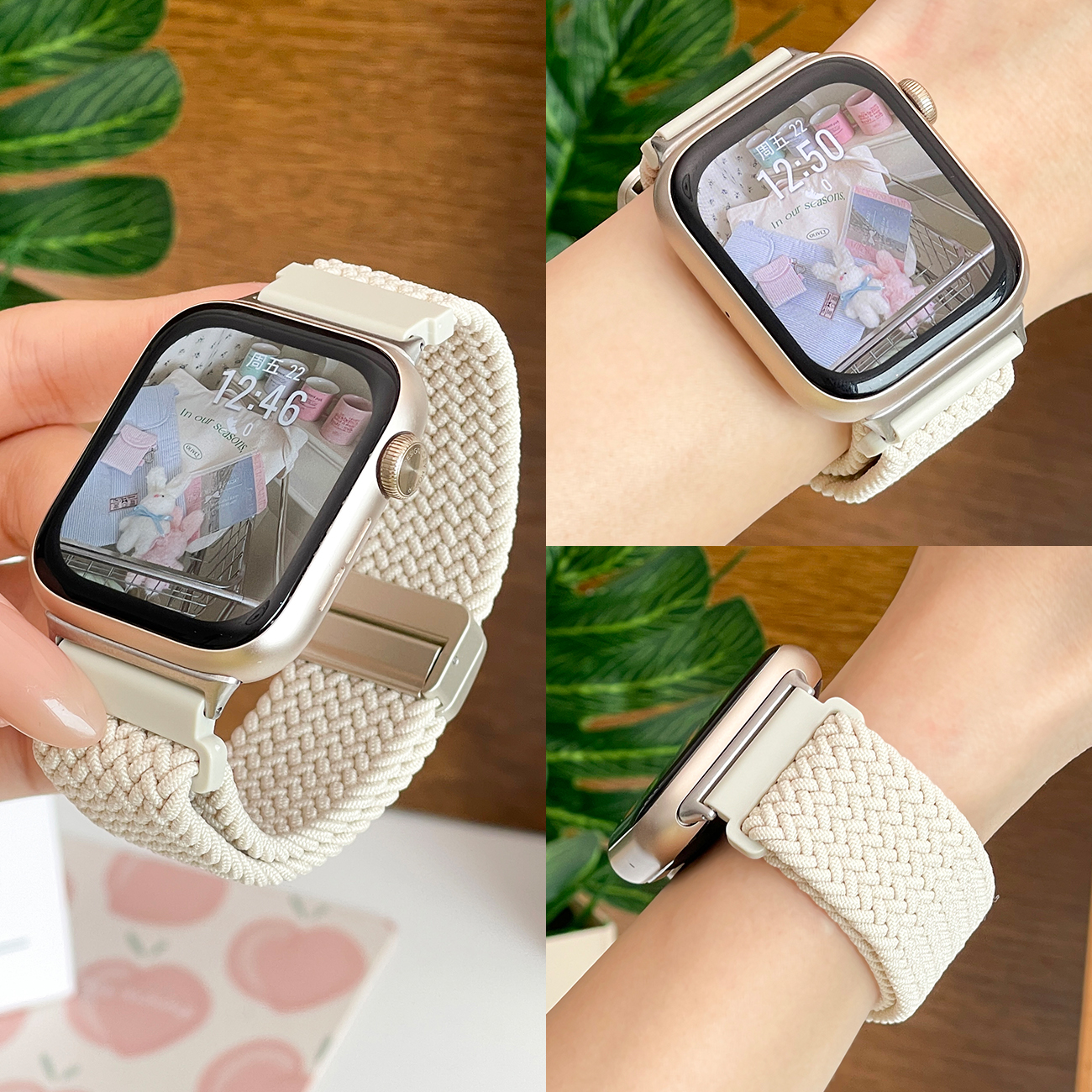 适用荣耀手表5表带HONOR watch4尼龙编织弹力调节磁吸扣夏天透气替换带TSL-L19/TMA-L19男女腕带链配件