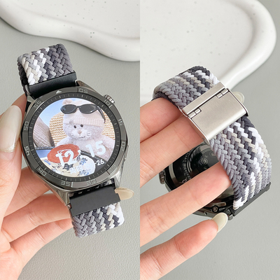 适用华为gt5手表表带gt4弹力编织卡扣腕带watch4pro/gt3/gt2荣耀ROSSINI 2e夏天透气链GS3/3i男女潮流配件