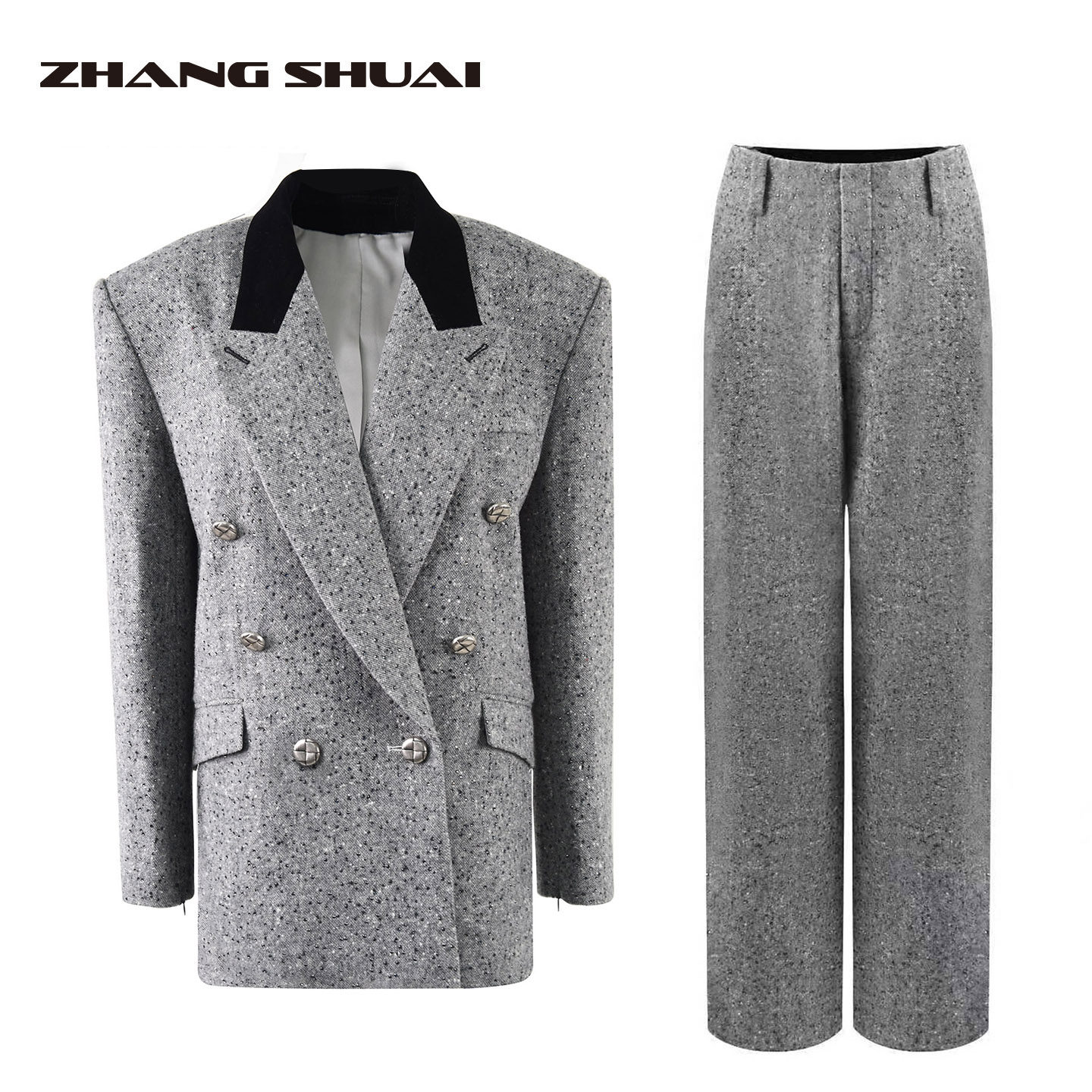 ZHANG SHUAIZHANGSHUAI张帅原创设计新款烫钻拼领西服套装