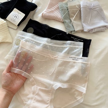 春夏7A抗菌女内裤蕾丝清新纯欲少女心提花三角裤透气超薄网纱裤头