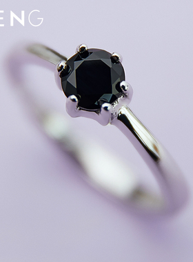烽之银女纯银黑色钻戒开口戒指