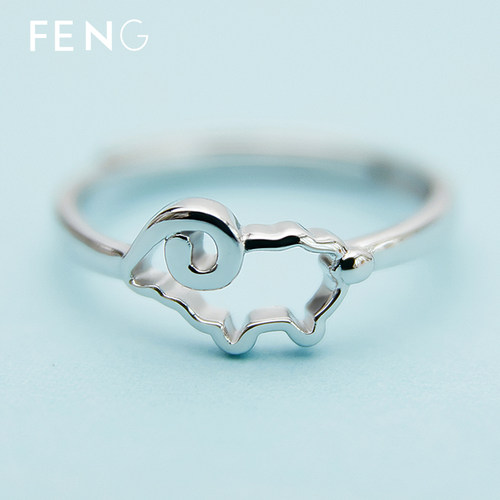 烽之银女纯银十二生肖羊开口戒指
