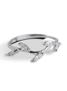 刻字叶子可调节蹦迪日系纯银戒指