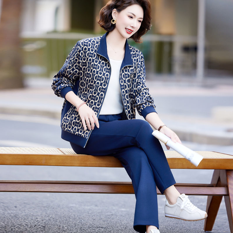 中年妈妈春装运动服套装2025新款春秋外套时尚高贵休闲洋气两件套