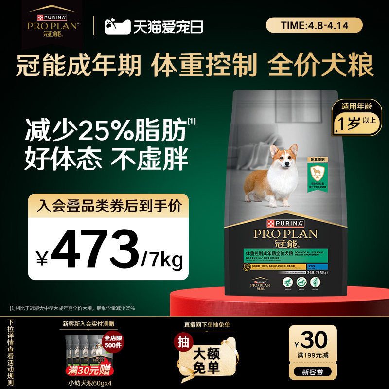 【体重控制】冠能狗粮成犬专用控制体重防肥胖泰迪柯基通用