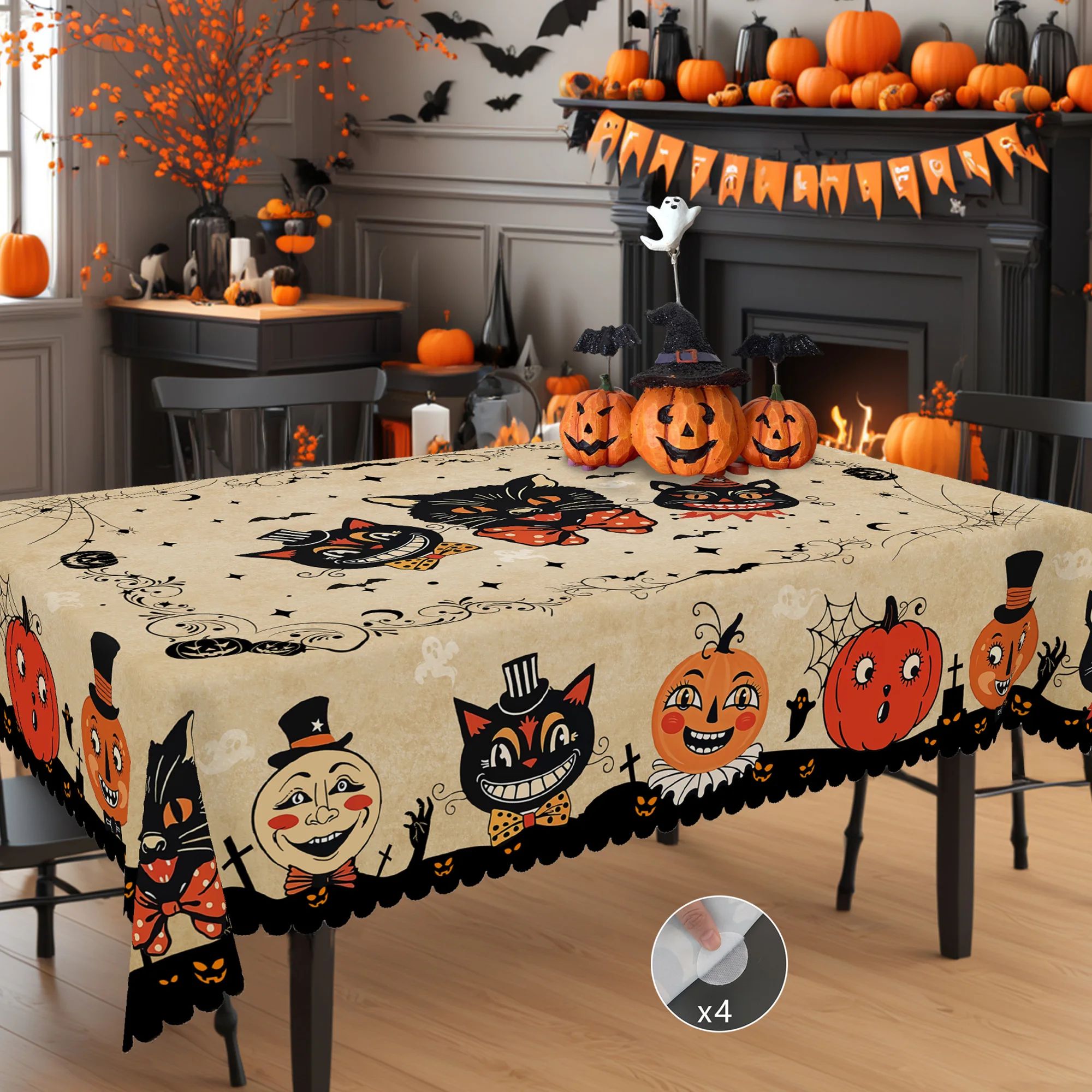1 Halloween Themed Tablecloth, Retro Farmhouse Style, Funny