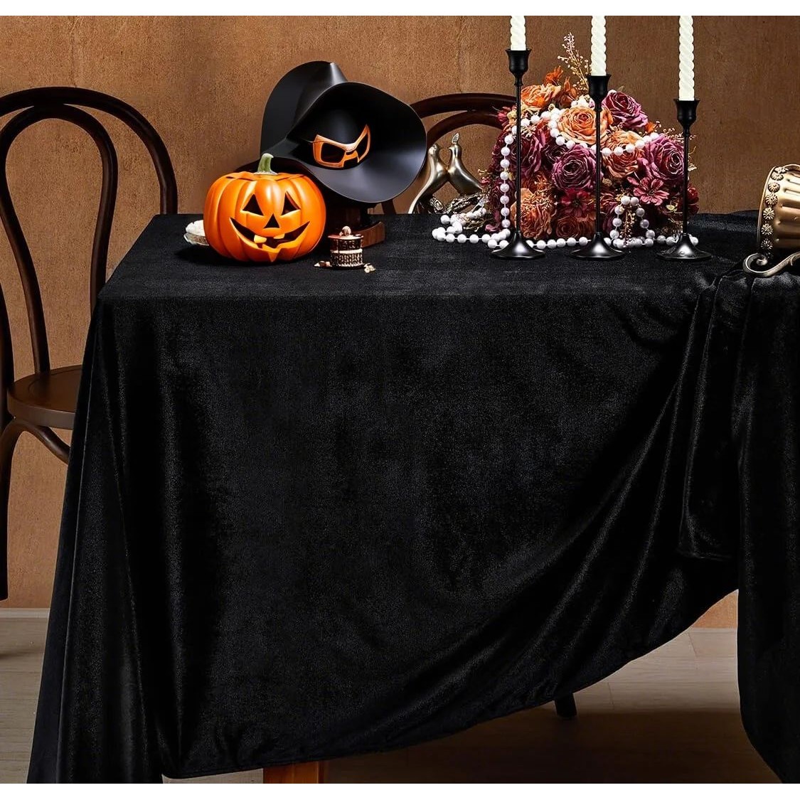 Black Velvet Tablecloth Halloween Luxurious Solid Rectangle