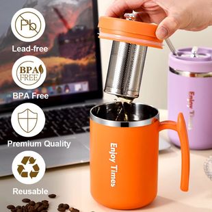 500ML Tea Cup With Strainer And Straw Stainless Steel Liner