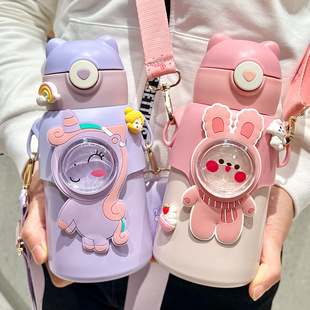 520ml Kids Thermal Water Bottle With Straw Cute Thermos Bott