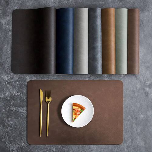 Square Double-Layer Cowhide PU Leather Placemat Texture Wate