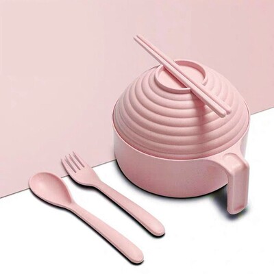 Wheat Straw Instant Noodle Bowl With Lid Tableware Japanese