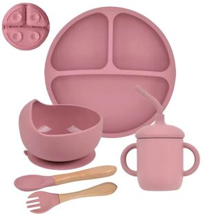 5Pcs/Set Baby Soft Silicone Tableware Kid Feeding Dishe Suck