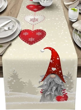 Christmas Gnome Snowflake Love Heart Linen Table Runners Dre