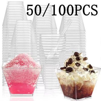 50/100PCS Plastic Dessert Cups Trapezoid Disposable transpar