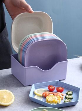 10pcs Snack Plate Macaron Color Simple Straw Bone Spitting P