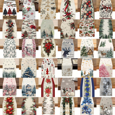 Christmas Table Runner Winter Snowman Santa Claus Printed Ta