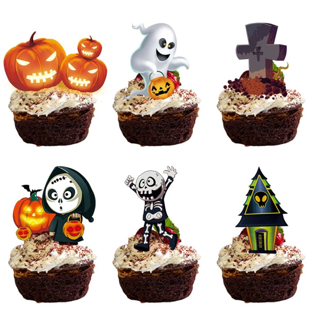 Halloween Cupcake Toppers Spooky Ghost Skull Pumpkin Cake Pa