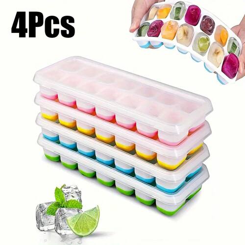 4-Pack Random Color Ice Cube Mold Set, with a Tray with 14 C