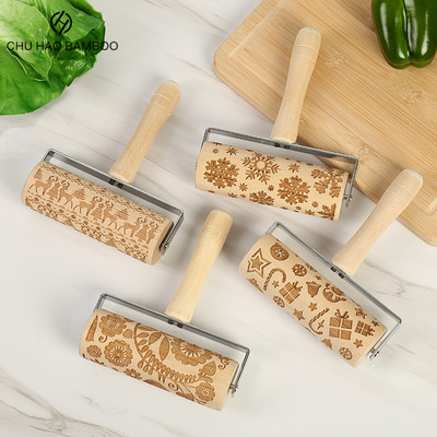 Carved rolling pin with handle kitchen  rolling pin Christma