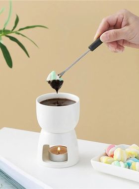 Ceramic Chocolate Fondue Pot Tea Light Porcelain Melting Pot