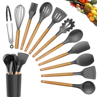 Best Silicone Cooking Utensil Set Wooden Handle Spatula Soup