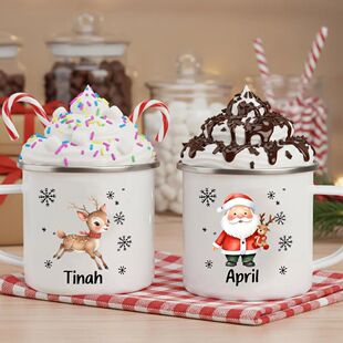 Personlized Reindeer with Name Mug Hot Cocoa Chocolate Mug D