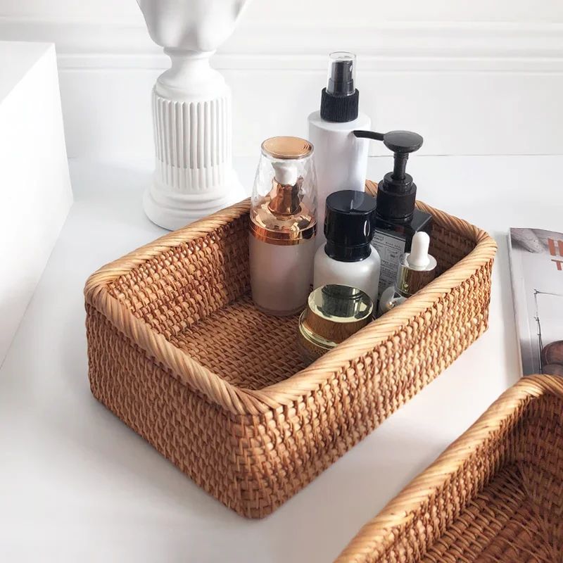 Hand-woven Rattan Wicker Basket Fruit Tea Snack Bread Basket