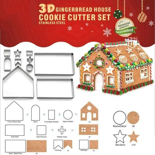 10pcs Gingerbread House Cookie Cutter Set Stainless Steel 3D