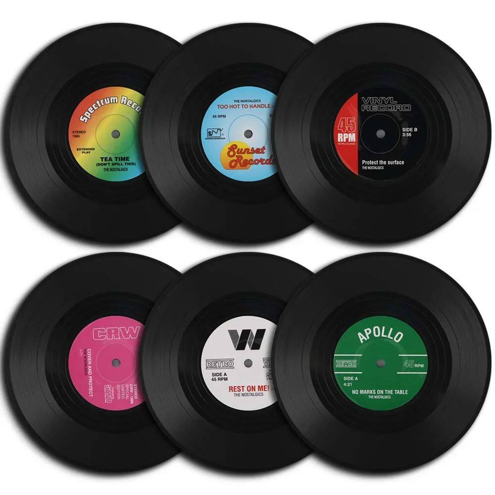6pcs/Set Colorful Retro Vinyl Record Disk Coasters for Drink
