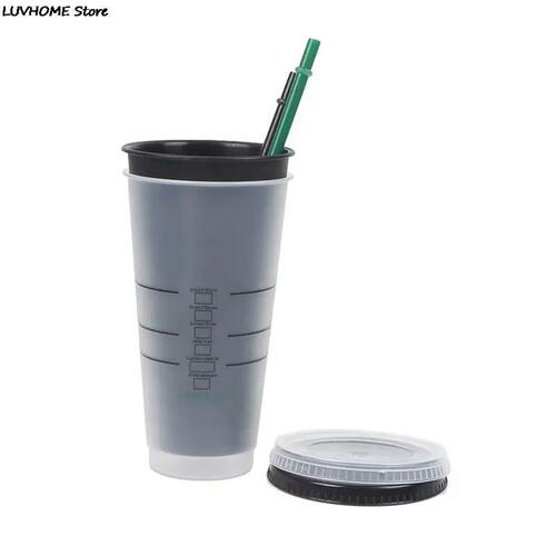 Straw Cup Drink Change Color Straw Mugs with Lid Plastic Tum