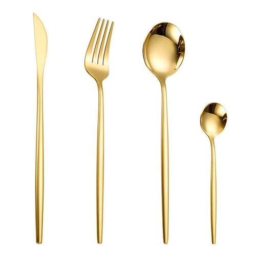 4pcs Gold Flatware Set Tableware Fine Dining Utensil Set Inc
