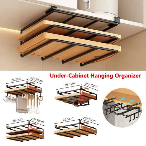 Kitchen Hanging Organizer Rack with Hooks Under Cupboard Pap