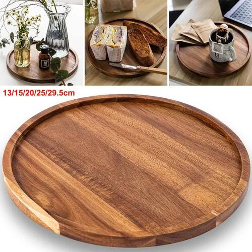 Decorative Tray Round Dinner Plate Wooden Large Wood Platte
