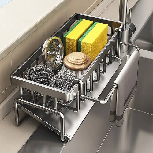 Stainless Steel Sink Organizer Drain Rack with Soap Sponge H