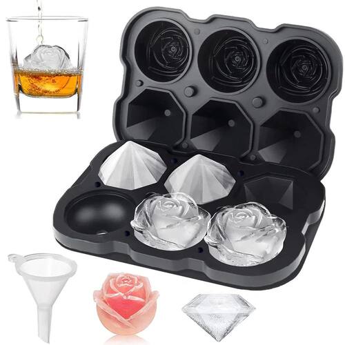 Rose Ice Cube Tray  [1 Mold + 1 Funnel ], 6 Cavity Silicone