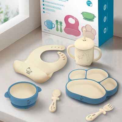 MAMIJOY  6PCS Set Children's Dishes Set Baby Silicone Tablew