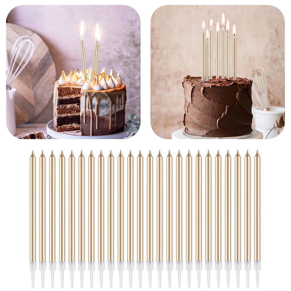 24Pcs/12PCS Champagne Gold Candles Cake Topper  for Birthday